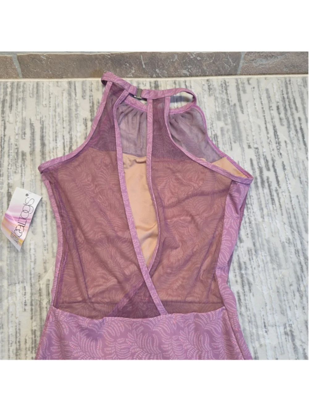 Baltogs Mauve Fern Shirred Mesh Halter Leotard Women's Sz M NEW